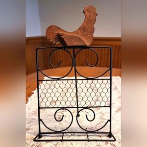 Vintage Wood Rooster Metal Book Stand